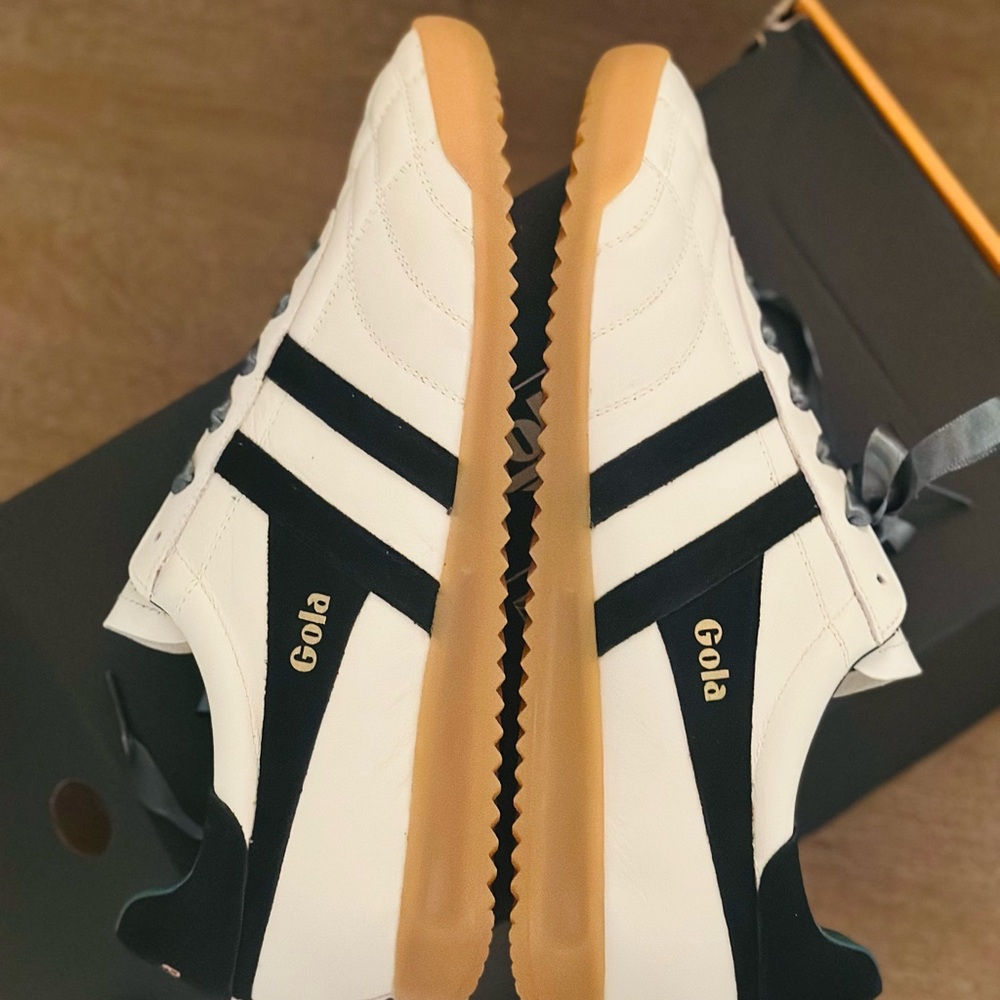 🆕 Gola x Anthropologie Stadium Sneakers White & Black & Green Ribbon laces NWT 💚 - Picture 6 of 11